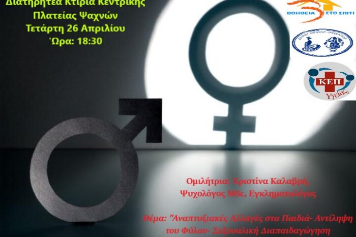 Δήμος Διρφύων Μεσσαπίων:Επιστημονική ομιλία με θέμα: «Αναπτυξιακές αλλαγές στα παιδιά-Αντίληψη του Φύλου- Σεξουαλική διαπαιδαγώγηση»