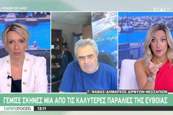 Ρεσιτάλ Ψαθά στον ΣΚΑΙ: Βγήκε με φόντο την Πετάλη και έκανε διαφήμιση στις παραλίες του Δήμου Διρφύων Μεσαπίων (video)