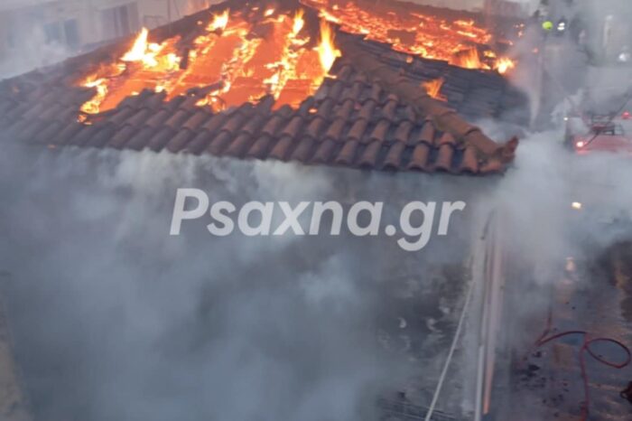 Μεγάλη φωτιά σε σπίτι στα Ψαχνά-Τραυματίστηκε η ιδιοκτήτρια  (φωτό - video)